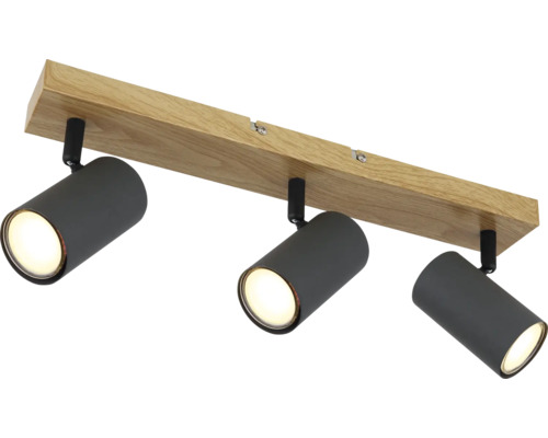 Stropní svítidlo se třemi bodovými světly a dřevěným nosníkem