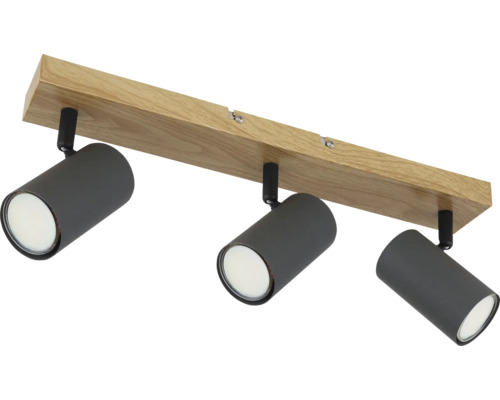 Stropní svítidlo se třemi bodovými světly, dřevo a kov