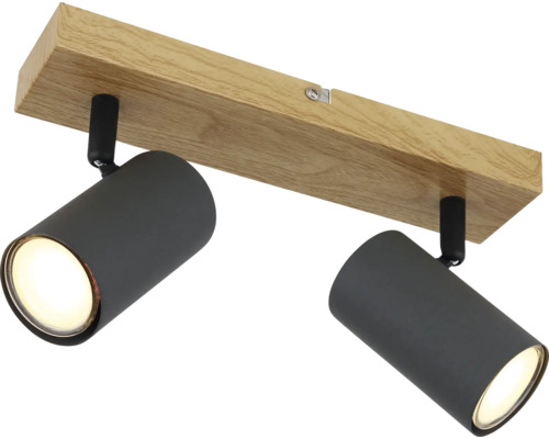 Stropní svítidlo se dvěma reflektory a dřevěnou základnou