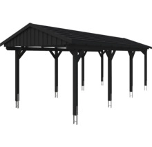 Dřevěný carport se sedlovou střechou a ocelovými nohami