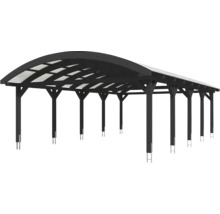 Dřevěný carport s obloukovou střechou a průsvitnými střešními panely