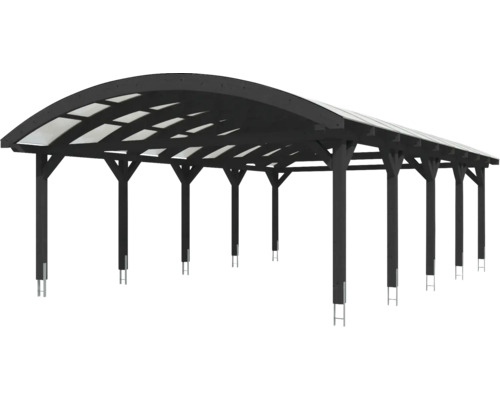 Dřevěný carport s obloukovou střechou a průsvitnými střešními panely