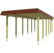 Dřevěný carport s červenou střechou