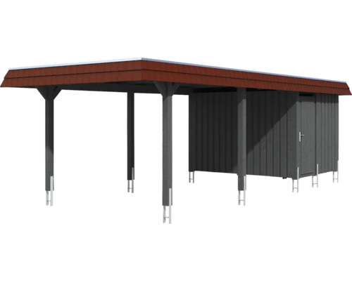 Dřevěný přístřešek pro auto s kůlnou na nářadí