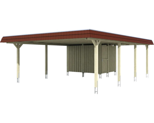Dřevěný carport s kůlnou na nářadí