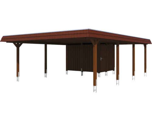 Dřevěný carport s kůlnou na nářadí