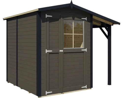 Dřevěný zahradní domek s oknem a přístřeškem