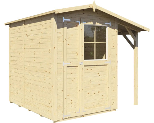 Dřevěný zahradní domek s oknem a stříškou