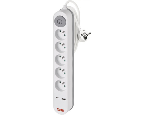 Prodlužovací kabel s pěti zásuvkami a dvěma USB porty