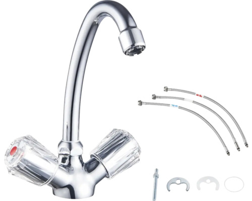 Kuchyňská baterie se dvěma rukojeťmi a instalačním materiálem