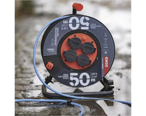 Kabelový buben Emos s 50 metry kabelu a čtyřmi zásuvkami