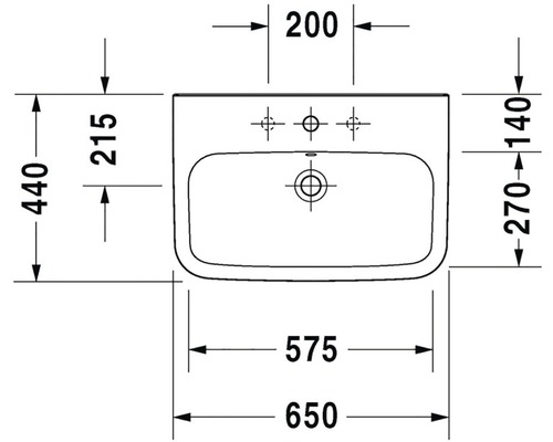 Technický výkres umyvadla s rozměry