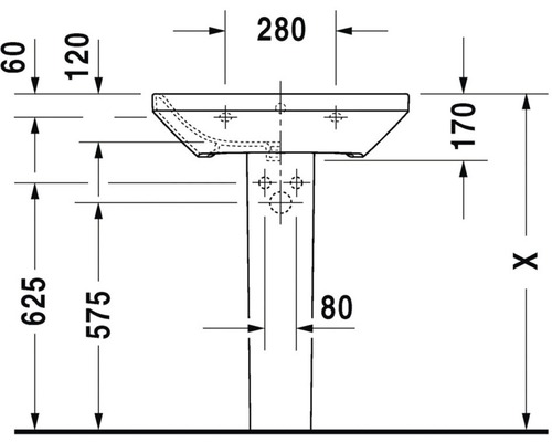 Technický výkres umyvadla s rozměry