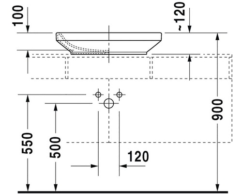 Technický nákres umyvadla s rozměry