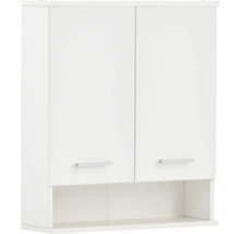 Bílá závěsná skříňka se dvěma dvířky a otevřenou policí