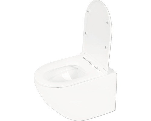 Sada závěsného WC Differenz hluboké splachování bez splachovacího okraje lesklá bílá s WC sedátkem 38.500.04