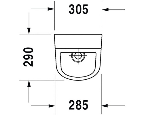 Technický výkres závěsného WC s rozměry 305, 290 a 285 milimetrů.