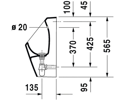 Technický nákres pisoáru s rozměry