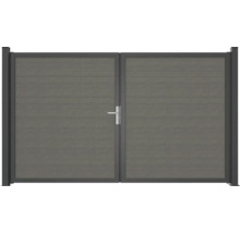 Dvojitá hliníková brána s vodorovnými panely a rukojetí