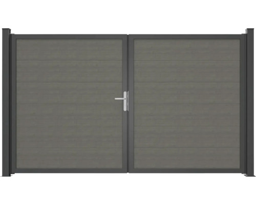 Dveře BasicLine Nova 2-křídlé šedá Dvojitá hliníková brána s vodorovnými panely a rukojetí