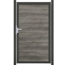 Zahradní branka s dřevěným vzhledem a rukojetí