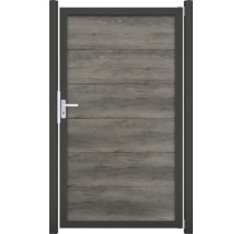 Zahradní branka s dřevěným vzhledem a kovovým rámem