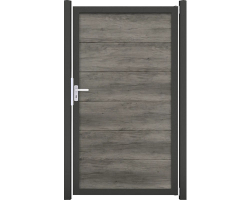 Dveře BasicLine Nova 1-křídlé dub Zahradní branka s dřevěným vzhledem a kovovým rámem