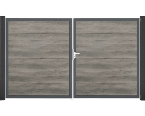 Dveře BasicLine Nova 2-křídlé dub Dvoukřídlá brána z hliníku se vzhledem dřeva do zahrady