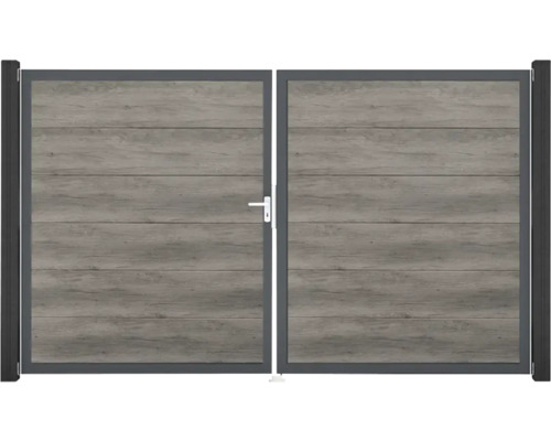 Dveře BasicLine Nova 2-křídlé dub Dvoukřídlá brána s dřevěným vzhledem a ocelovým rámem