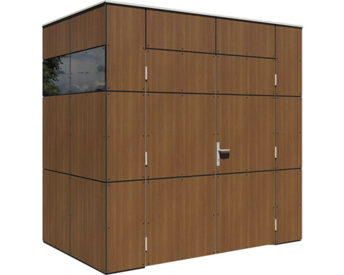 Zahradní domek ze dřeva s dveřmi a oknem