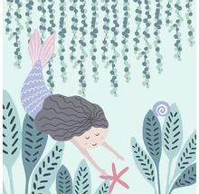 Ilustrace mořské panny v oceánu s rostlinami a mořskou hvězdou