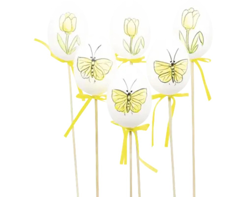 Zápich vajíčko s motýly 6 cm set 6 ks mix Velikonoční vajíčka s květinovými a motýlími motivy na tyčinkách