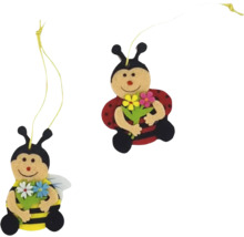 Dekorativní figurky včely a berušky s květinami, závěsné