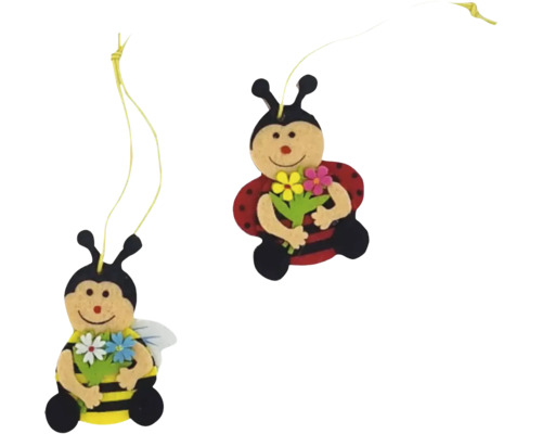 Dekorativní figurky včely a berušky s květinami, závěsné