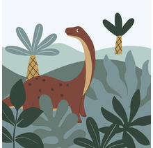 Ilustrace dinosaura s dlouhým krkem v krajině džungle