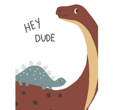 Ilustrace dvou dinosaurů s nápisem Ahoj kámo.