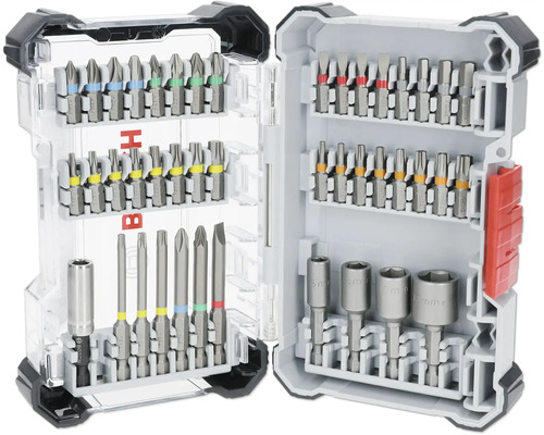 Sada vrtacích bitů v otevřeném plastovém pouzdře