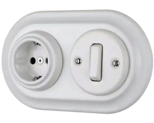 Bílá kombinace spínače a zásuvky pro vnitřní použití