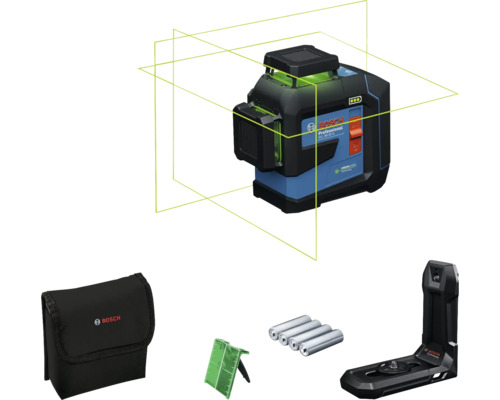Čárový laser Bosch Professional s příslušenstvím, jako je brašna, baterie a držák