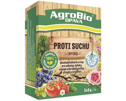 INPORO Proti suchu biologický přípravek proti vysychání rostlin a trávníků 3 x 8 g AgroBio Opava hnojivo proti suchu, balení