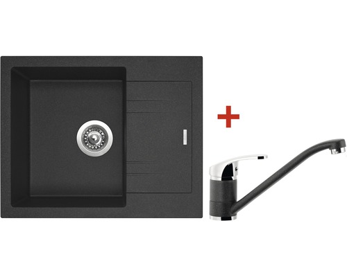 Granitový dřez s baterií Sinks LINEA600N + PRONTO GR černý 600 x 480 mm LI60030NPRGR30