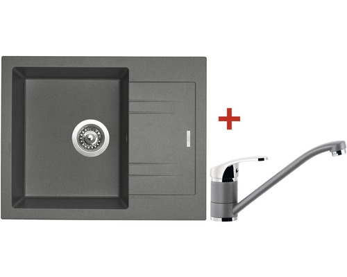 Granitový dřez s baterií Sinks LINEA600N + PRONTO GR šedý 600 x 480 mm LI60072NPRGR72