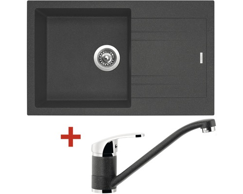 Granitový dřez s baterií Sinks LINEA + PRONTO GR černý 780 x 480 mm LI78030NPRGR30