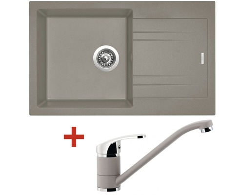 Granitový dřez s baterií Sinks LINEA + PRONTO GR hnědý 780 x 480 mm LI78054NPRGR54