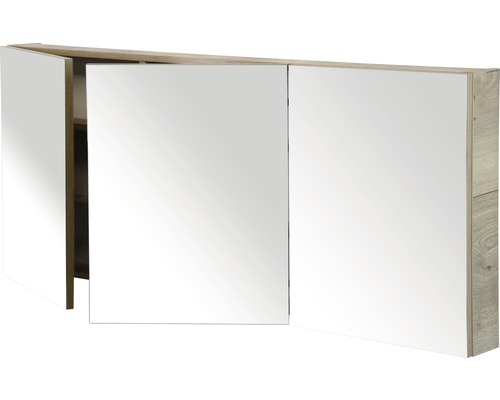 Zrcadlová skříňka bez osvětlení Sanox 160 x 13 x 65 cm dub přírodní 3 dvířka Zrcadlová skříňka se třemi zrcadlovými dvířky a dřevěným rámem