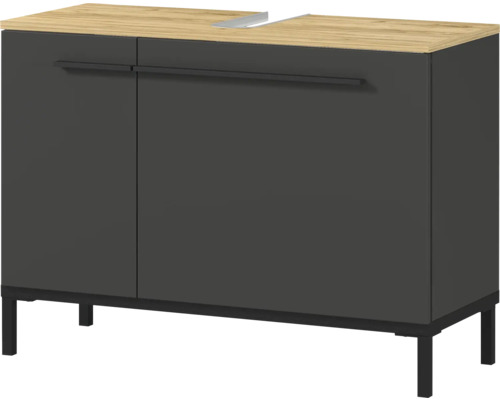 Skříňka pod umyvadlo Germania GW-YONKERS šedá dub 80 x 59 x 34 cm 2670-549 Skříňka pod umyvadlo se dvěma dvířky, dřevěnou deskou a kovovou vložkou