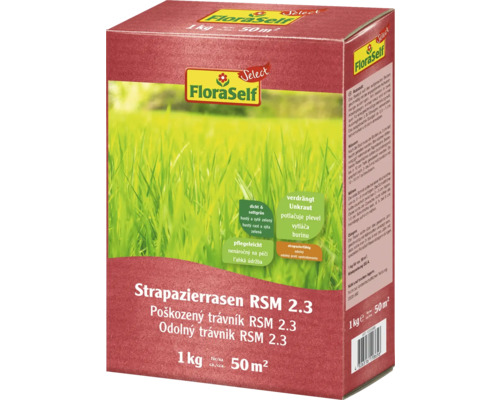 Travní směs poškozený trávník FloraSelf Select RSM 2.3, 1 kg FloraSelf Odolný trávník RSM 2.3 pro přibližně 50 metrů čtverečních