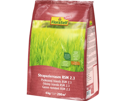 Travní směs poškozený trávník FloraSelf Select RSM 2.3 4 kg FloraSelf Odolný trávník RSM 2.3 v čtyřkilogramovém balení pro 200 metrů čtverečních