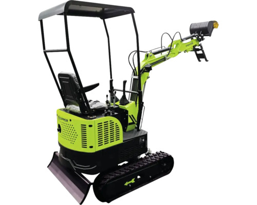 Minibagr s pásovým podvozkem a střechou kabiny