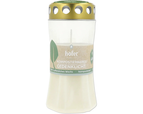 Pamětní svíčka pro venkovní použití s kompostovatelným voskem